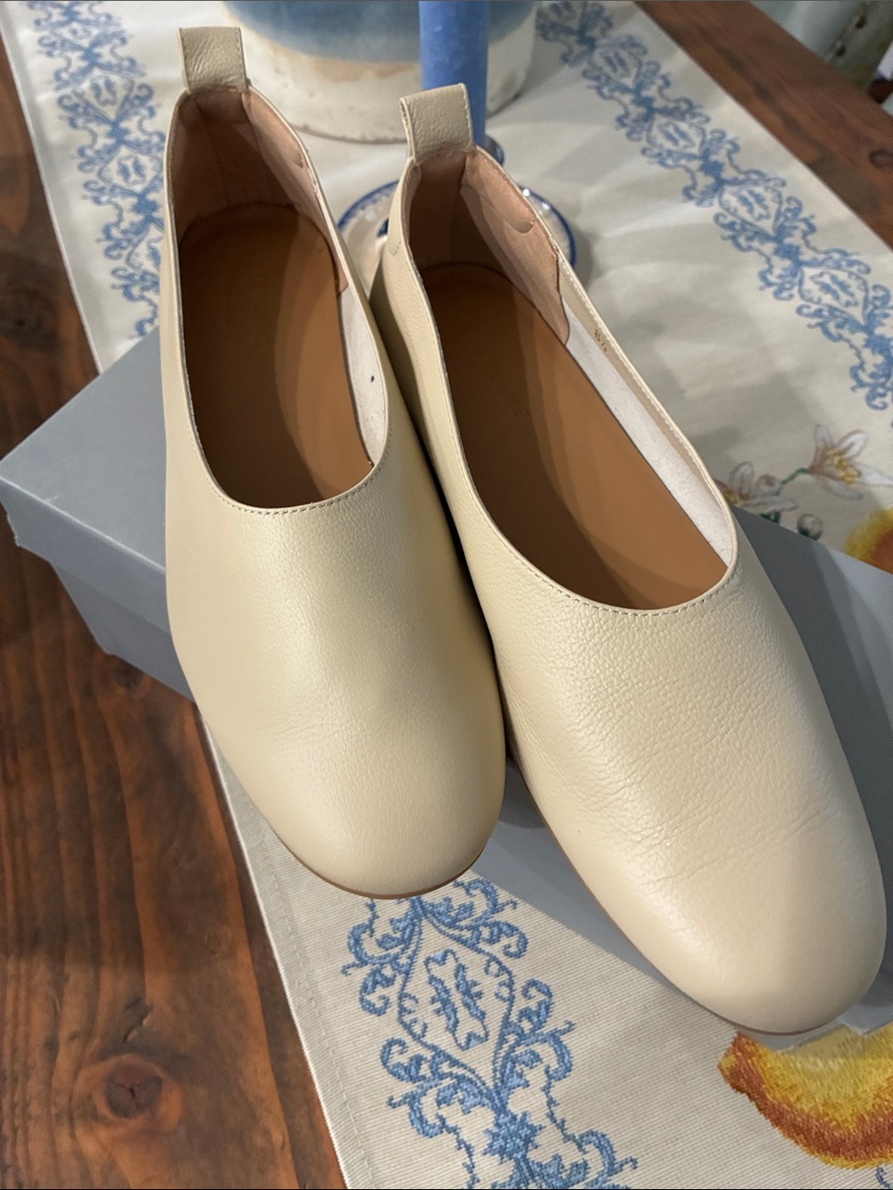Women's Cream Slip-On Leather Flats